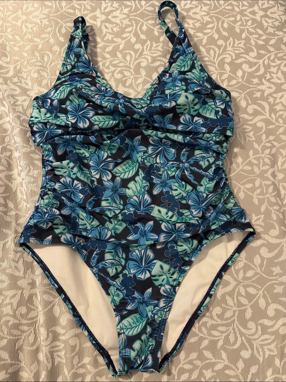 Disney Navy and Aqua Floral One-Piece Swimsuit